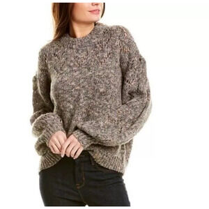 MADEWELL Pointelle Bubble Sleeve Wool Blend Oversized Pullover Sweater Gray Sz S